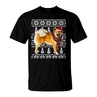 Womens Santa Hat Xmas Icelandic Sheepdog Ugly Christmas T-Shirt | Mazezy