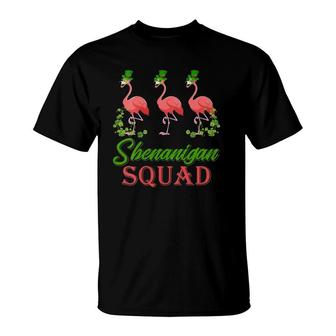 Womens Shenanigan Squad Flamingo Leprechaun Hat St Patrick's Day V-Neck T-Shirt | Mazezy
