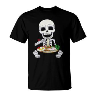 Womens Skeleton Halloween Ramen Noodles Jack O Lantern Japanese T-Shirt | Mazezy
