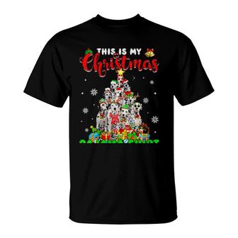 Womens This Is My Christmas Pajama Tree Lights Dalmatian Dog T-Shirt | Mazezy