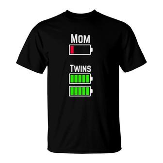 Womens Tired Twin Mom Low Battery Charge T-Shirt | Mazezy