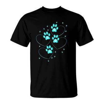 Womens Turquoise Hearts With Paws Of A Dog Or Cat V-Neck T-Shirt | Mazezy CA