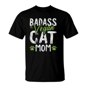 Womens Vegan Cat Mom Mother's-Day Badass Mama Paw Print Kitten Lover T-Shirt | Mazezy