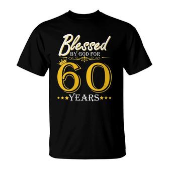 Womens Vintage Blessed By God For 60 Years Happy 60Th Birthday T-Shirt - Seseable