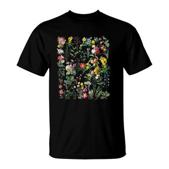 Womens Vintage Inspired Flower Botanical Chart T-Shirt | Mazezy