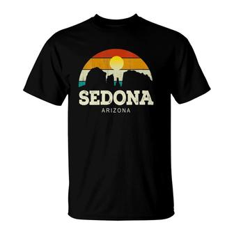 Womens Vintage Retro Style Skyline Desert Landscape Sedona Arizona V-Neck T-Shirt | Mazezy CA