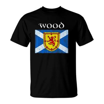 Wood Scottish Clan Name Lion Flag T-Shirt | Mazezy AU