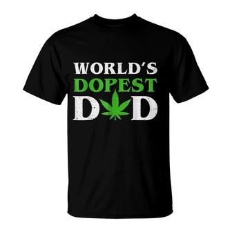 Worlds Dopest Dad Funny Marijuana Weed Leaf Fathers Day T-Shirt - Seseable