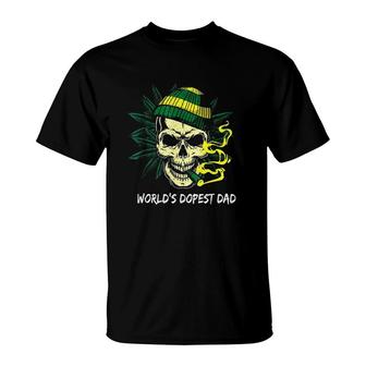 Worlds Dopest Dad Skull Weed Cannabis Fun Fathers Day Bones T-Shirt - Seseable