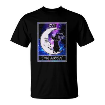 Xvii The Crescent Moon Tarot Card Black Cat With Witch Hat Halloween T-Shirt | Mazezy