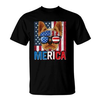 Yorkshire Terrier Merica 4Th Of July Yorkie American Puppy T-Shirt | Mazezy