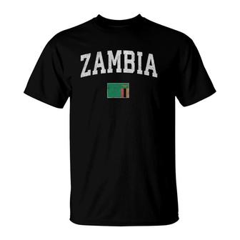Zambia Vintage Sports Design Zambian Flag Tee T-Shirt | Mazezy