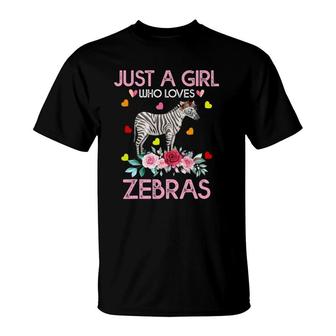 Zebra Animal Lover Gift Just A Girl Who Loves Zebras T-Shirt | Mazezy