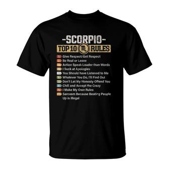 Zodiac Sign Funny Top 10 Rules Of Scorpio Graphic T-Shirt | Mazezy