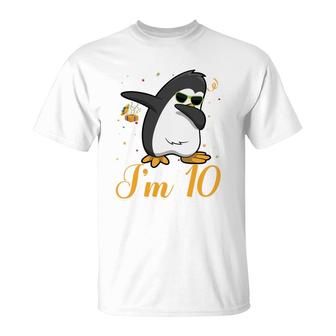 10Th Birthday 10 Years Old Cool Dabbing Penguine I Am 10 T-Shirt - Seseable