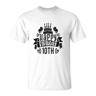 10Th Birthday 10 Years Old Happy Birthday 10Th Cake With Candle T-Shirt - Seseable