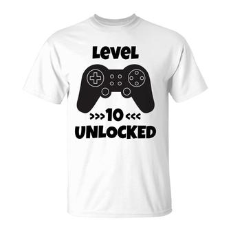 10Th Birthday 10 Years Old Level 10 Unlocked Gamer T-Shirt - Seseable