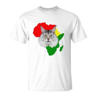 Black History Month African Map Maine Coon Gift For Pet Lovers Proud Black T-Shirt