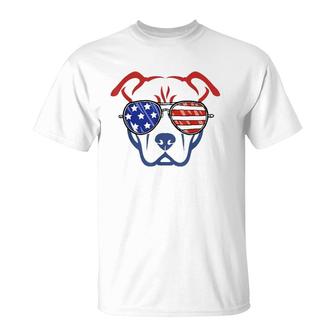 4Th Of July Patriotic Pitbull Dog American Flag T-Shirt | Mazezy