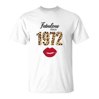 50Th Birthday Gift Happy Fabulous Since 1972 Leopard Lips T-Shirt - Seseable