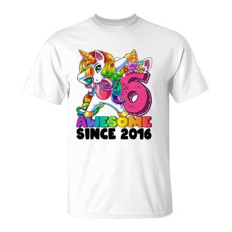 6 Awesome Since 2016 Dabbing Unicorn 6Th Birthday Girls T-Shirt | Mazezy