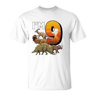 9 Year Old Dinosaurs Birthday 9Th Party Paleontologist Boys T-Shirt | Mazezy UK