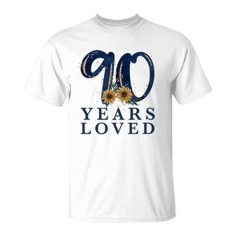 90 Years Old Grandma 90Th Birthday Party 90 Years Loved T-Shirt | Mazezy