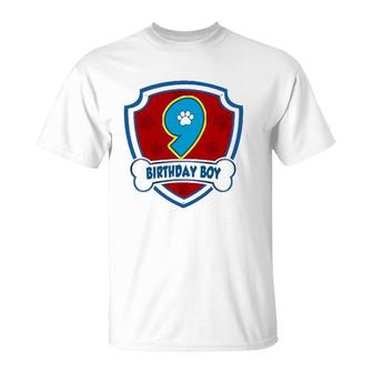 9Th Birthday Boy 9 Years Old Dog Lover Kid T-Shirt | Mazezy
