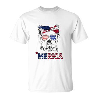 American Flag Yorkshire Terrier Yorkie Mom 4Th Of July T-Shirt | Mazezy