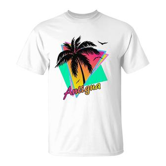 Antigua Tropical Summer Beach Palm Tree Sunset T-Shirt | Mazezy