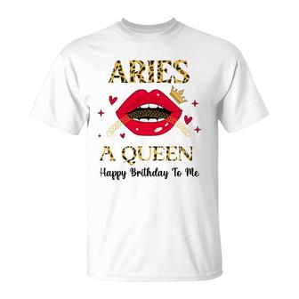 Aries Girl A Queen Happy Birthday To Me Leopard Birthday Gift T-Shirt - Seseable