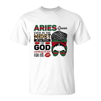 Aries Girls Aries Queen Ever In The Most Of My Storm Birthday Gift T-Shirt - Seseable