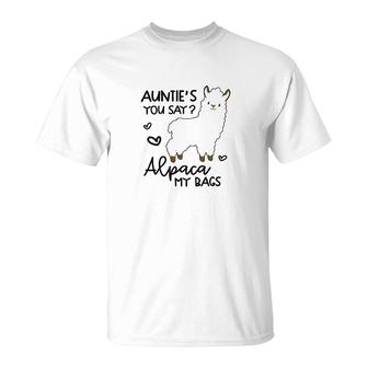 Auntie's You Say Alpaca My Bags T-Shirt | Mazezy