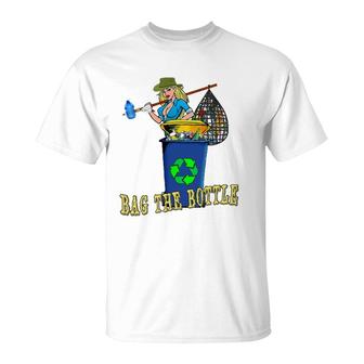 Bag The Bottle Recycle Plastic Great Green Trash Roundup T-Shirt | Mazezy
