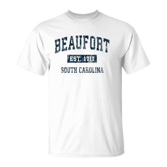 Beaufort South Carolina Sc Vintage Sports Design Navy Print T-Shirt | Mazezy