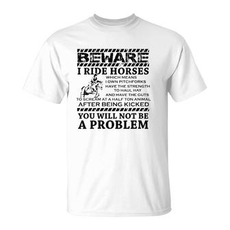 Beware I Ride Horses Horse Riding Equestrian Gift For Women V-Neck T-Shirt | Mazezy