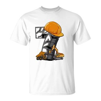 Birthday Boy 7 Construction Vehicle Excavator 7Th Birthday T-Shirt | Mazezy