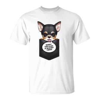 Black And Tan Short Haired Chihuahua In Chest Pocket T-Shirt | Mazezy