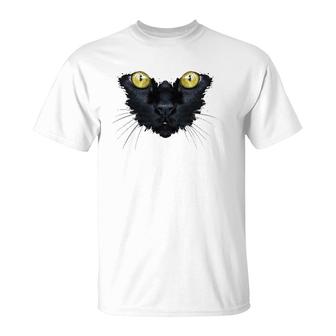 Black Cat Yellow Eyes Kitty Kitten Cat Face T-Shirt | Mazezy