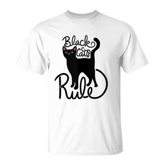 Black Cats Rule Fun Black Cat Mom Cute T-Shirt | Mazezy