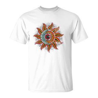 Boho Outer Space Sun Crescent Moon Universe Astronomy T-Shirt | Mazezy