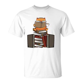 Book Lover Japanese Kawaii Cat Pet Reading Tea Coffee Cozy T-Shirt | Mazezy
