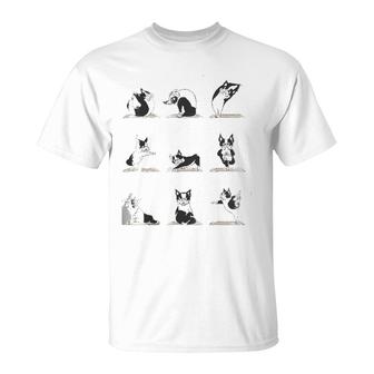 Boston Terriers Yoga Asana Pose Meditation Funny T-Shirt | Mazezy