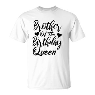 Brother Of The Birthday Queen Black Heart Design T-Shirt - Seseable