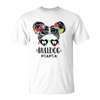 Bulldog Mama Gifts Double Bun Hair English Bulldog Gifts Mom T-Shirt | Mazezy