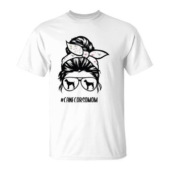 Cane Corso Mom Messy Bun Hair Glasses T-Shirt | Mazezy