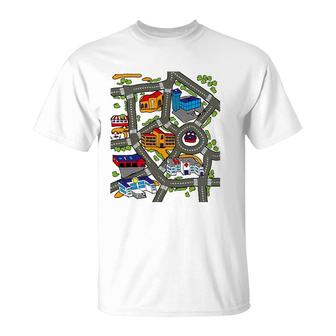 Car Play Mat Race Track Road Map Rug Design Illustration T-Shirt | Mazezy