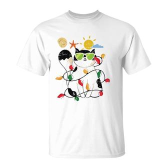 Cat Christmas In July Cool Kitten Pet Summer Tropical Beach T-Shirt | Mazezy