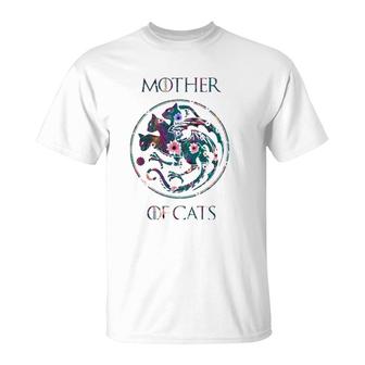 Cat Lovers Mother Of Cats With Floral Art T-Shirt | Mazezy
