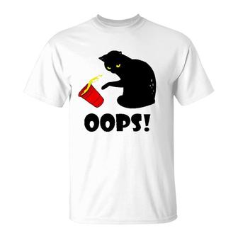 Cat Oops Funny Black Cat Knocking Over A Glass T-Shirt | Mazezy